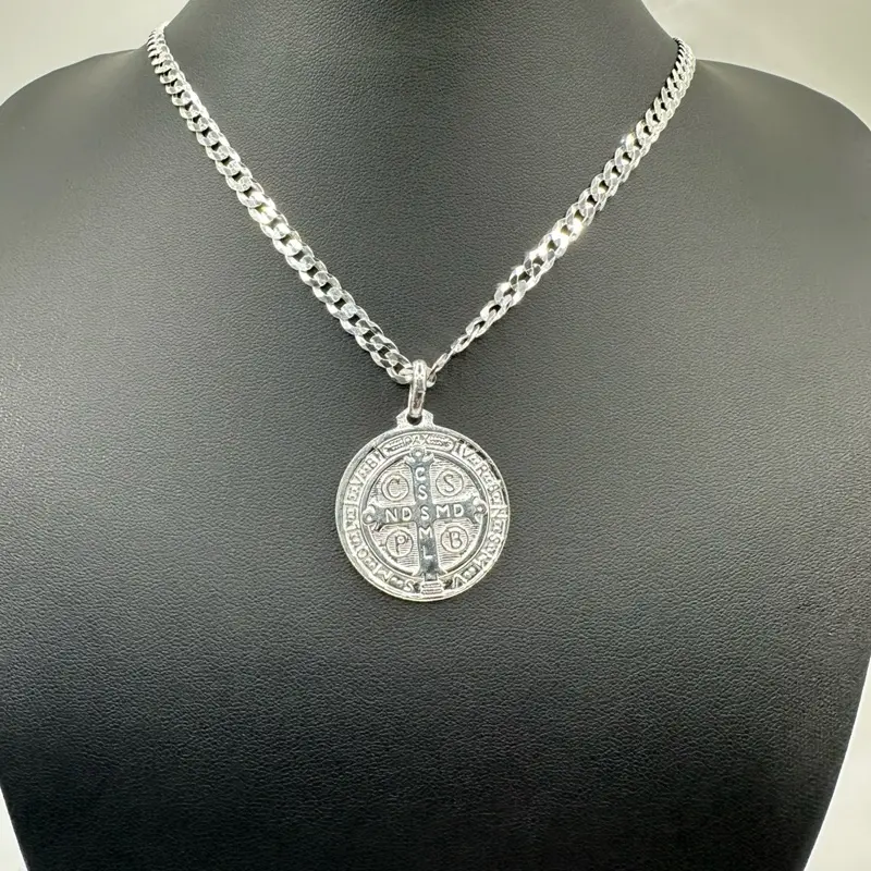Large Saint Benedict Medal in 925 Sterling Silver – Pendant Only or with 24” Chain | Protection & Faith Necklace