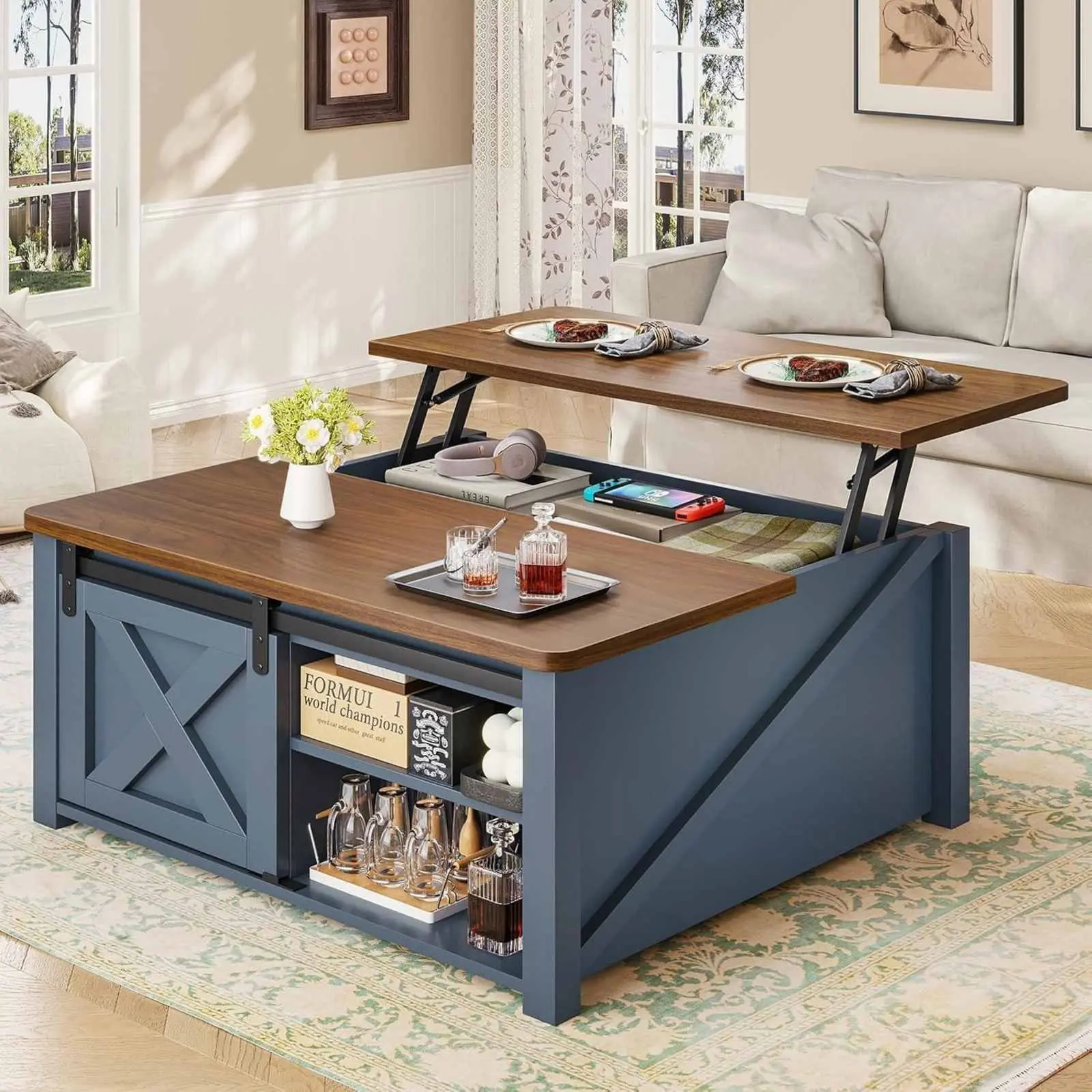 Sikaic Lift-Top Coffee Table with Hidden Storage, 31.5in Height Adjustable Table for Living Room Furniture, Living Room Decor