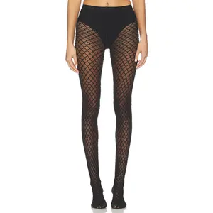 Wolford Velvet Net Illusion Tights in Black & Black