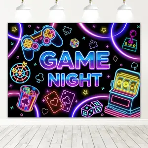 Night Theme Photography Backdrops Glow Neon Photo Background for   Birthday Party Decor Sleepover Slumber Prom Gaming Party Cake Table Decor Photobooth Supplies (7x5ft)