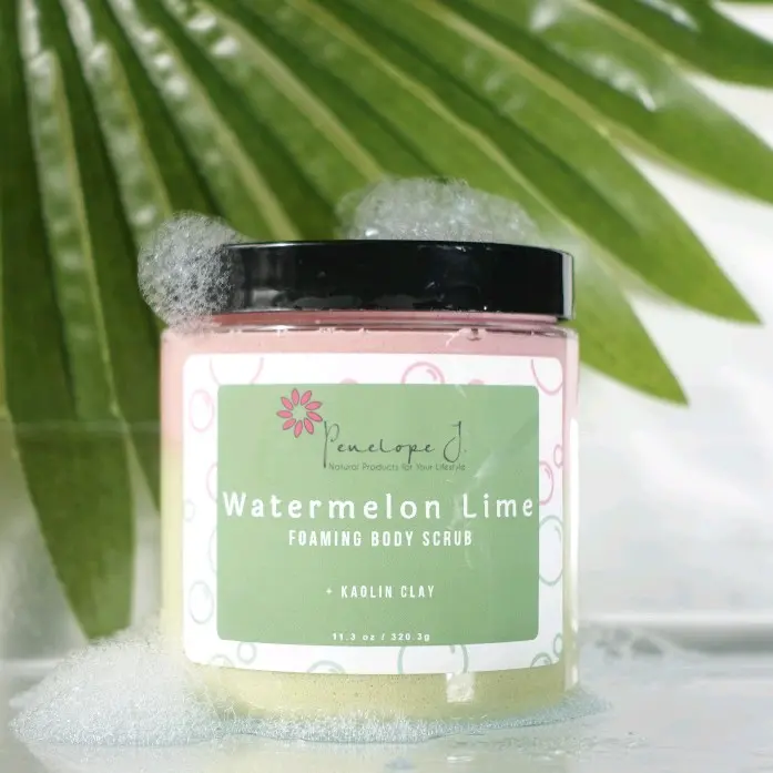 Penelope J LLC Watermelon Lime Foaming Body Scrub + Kaolin Clay - Soften and Pamper Skin - 11.3 oz
