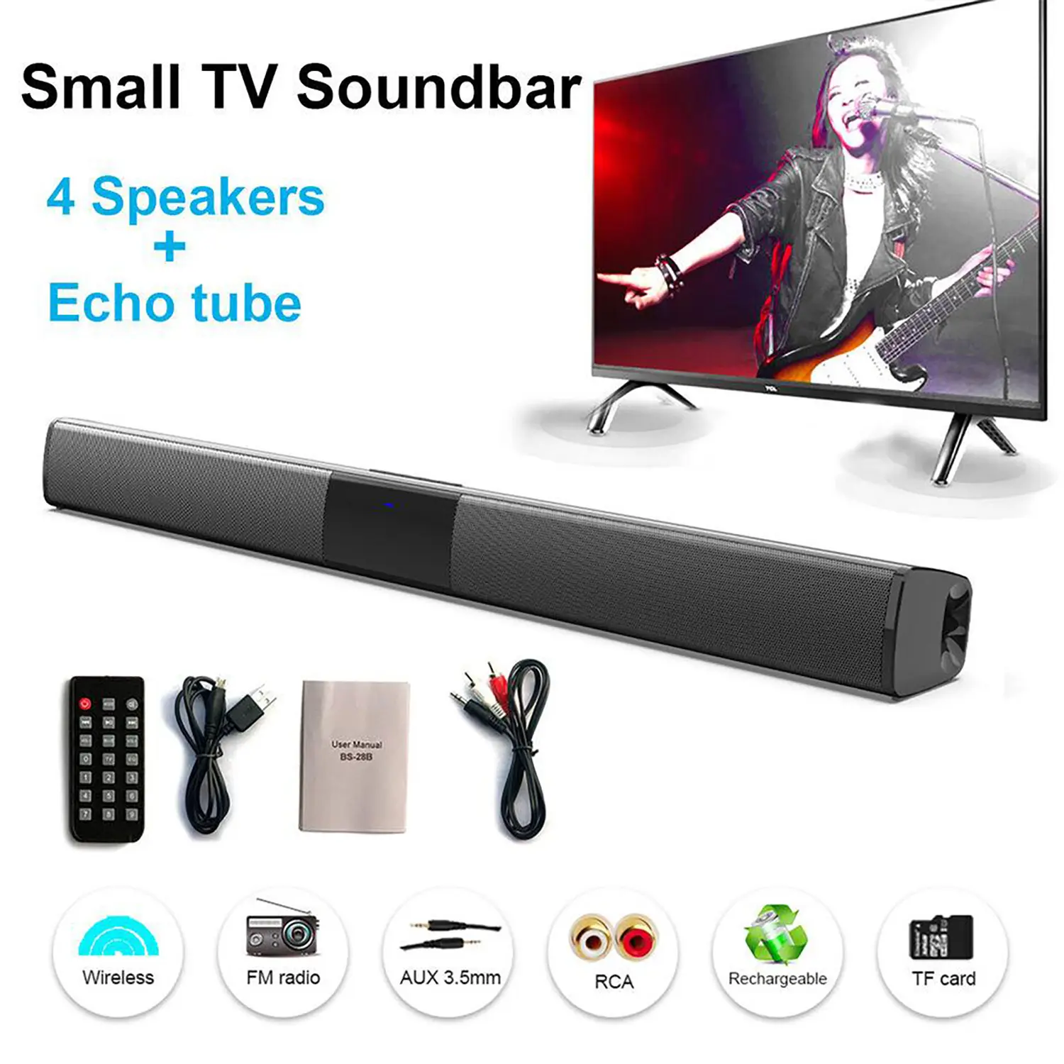 Sound bar for Smart TV 4*5W Soundbar with Four Woofers BT/ARC/AUX Surround Sound System for TV Sound bar for Smart TV 4*5W Soundbar with Four Woofers BT/ARC/AUX Surround Sound System for TV