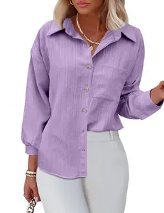 HOTOUCH Women‘s Button Down Shirts Casual Long Sleeve Dress Shirt Textured Collared Work Blouse Top with Pocket