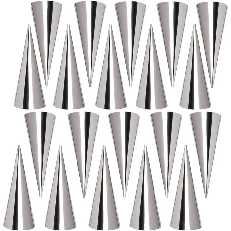 Non-stick Cream Horn Molds Stainless Steel  5 inch Large Size Cannoli Tubes Kit Pack of 20 Baking Cones Pastry Roll Croissant Mold - Christmas Anniversary Free Standing Cone Shape