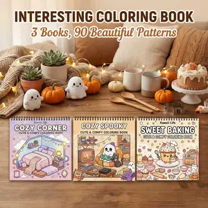 3pcs Adult Coloring Books Set - Sweet Baking & Spooky Cozy Corner Theme - 90 Pages of High-Quality, Opaque, Super-Sensitive Paper with Clear Lines - Vibrant Illustrations for Beginners and Enthusiasts - Perfect Gift for Easter, Birthdays, Valentine's Day