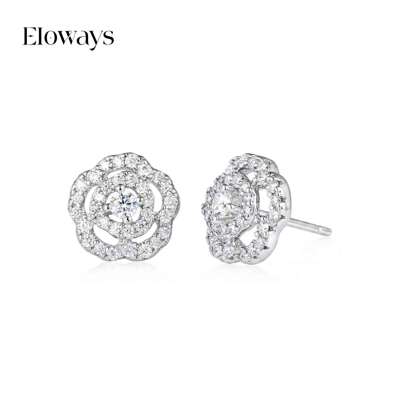 0.53ct Double Halo Rose Flower Moissanite Stud Earrings D Color VVS1 S925 Sterling Silver Camellia Cluster Design Hypoallergenic Moissanite Jewelry Perfect Gift for Women Girls Birthday Mother's Day Christmas Valentine's Day iroiro turquoise morado opal