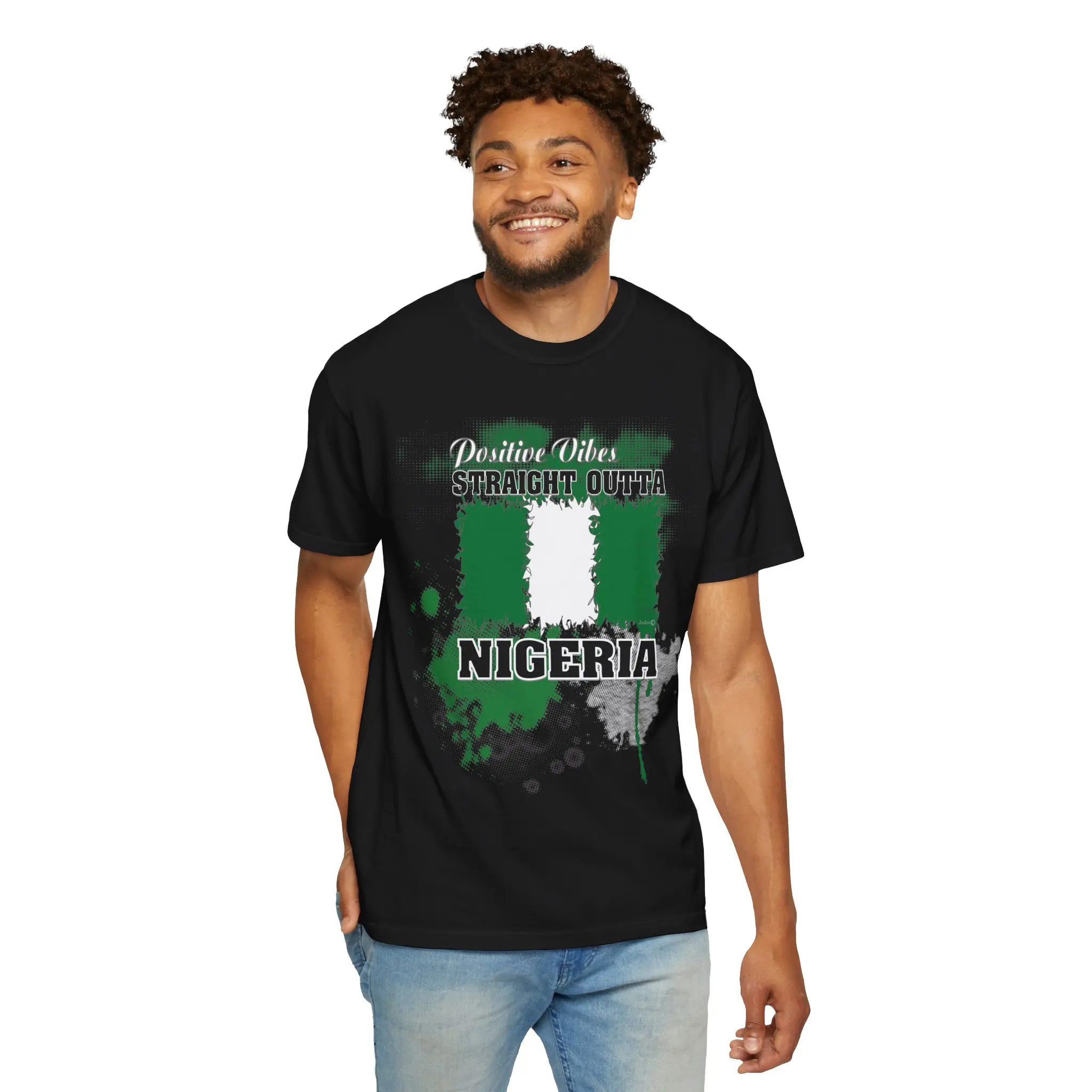 Straight Outta Nigeria T-Shirt | Nigeria Flag Paint Splatter Tee