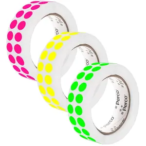Perco 1-Inch Perforated Circle Dot Sticker Labels — 3 Rolls, 3,000 Round Fluorescent Stickers (1 Green, 1 Yellow, 1 Pink)—with Permanent Adhesive for Color Coding, Garage Sales, Crafts—Made in USA