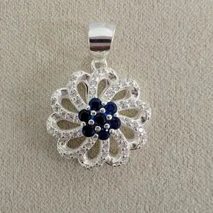 Sterling Silver 925 Rotating Flower Pendant with Zirconia Made in Taxco Mexico