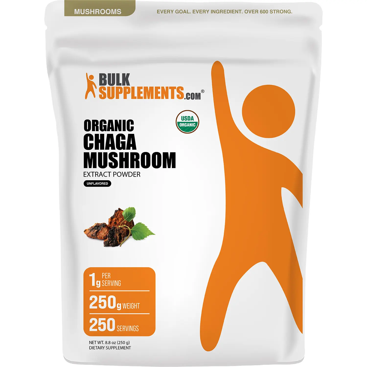 BulkSupplements - Organic Chaga Mushroom Extract Powder - Immune - Anti-Inflammatory - 250g - 1g per Serving