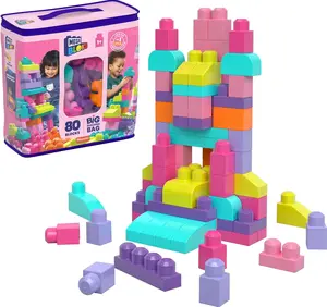 Ester gift-BLOKS First Builders Toddler Blocks Toys Set, Big Building Bag with 80 Pieces and Storage, Pink, Ages 1+ Years
