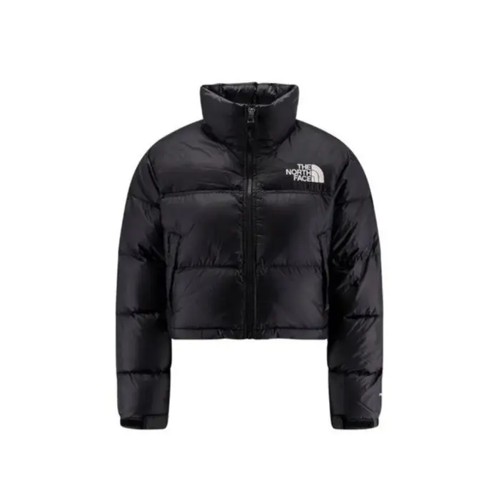 THE NORTH FACE Women's Nuptse 1996 Retro Cropped Down Jacket - Water-Resistant Ripstop Fabric, Boxy Silhouette, Stowable Hood & Zip Pockets for Casual Outdoors, Stylish, Black, Loose-Fitting, Zipper