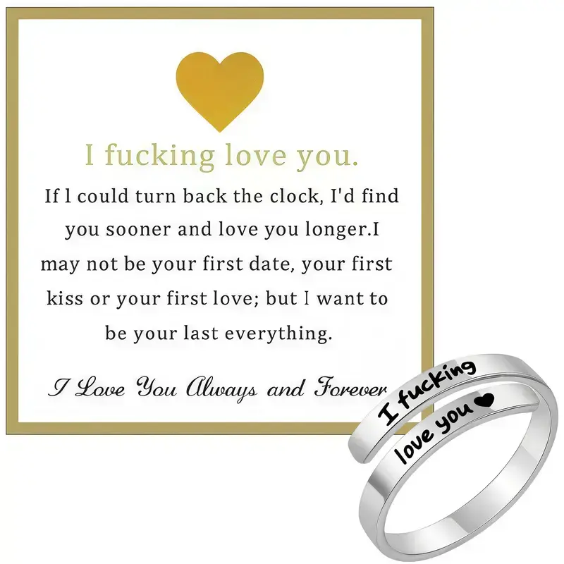 Veliora Gift B I Fvcking Love You Ring Adjustable Tarnish-Free Hypoallergenic One Size Fits All Daily Reminder Gift for Significant Others stud earring y2k jewelry