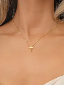 Women's Cross Necklace, 14k Plated Multi-Layer Pendant Jewelry, Elegant Side Cross Design, Perfect Gift for Her, Triple Cross Pendant