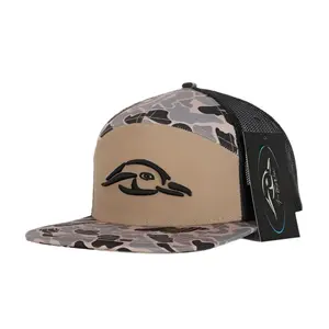American Flyway Waterfowl 7-Panel Hardwoods 2 AFW Style Adjustable Baseball Cap, 3D Puff Graphic Casual Trucker Hat with Black Mesh, Baseball Cap Adjustable