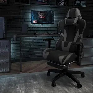 Flash Furniture  X20 Gaming Chair Racing Office Ergonomic Computer PC Adjustable Swivel Chair with Reclining Back, Gray LeatherSoft