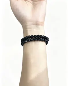 1pc Natural Black Agate Beaded Bracelet for Men & Women, 6mm Round Onyx Stone Stretch Bracelet, Handmade Healing Crystal Jewelry, Protection & Grounding Energy Bracelet Gift