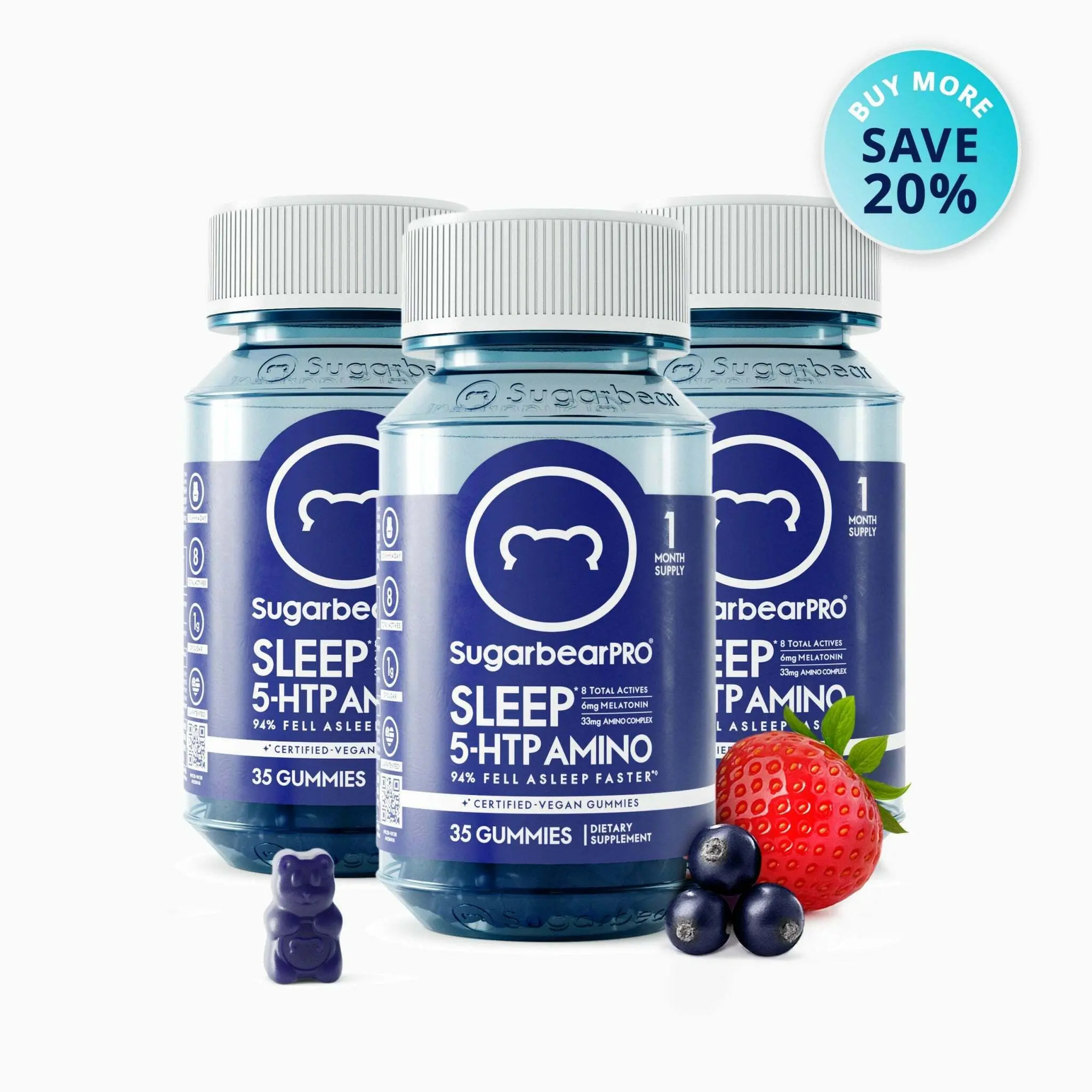 SugarbearPRO Sleep 5-HTP Amino Vegan Vitamin Gummies - 3 Month Supply + Free Gift