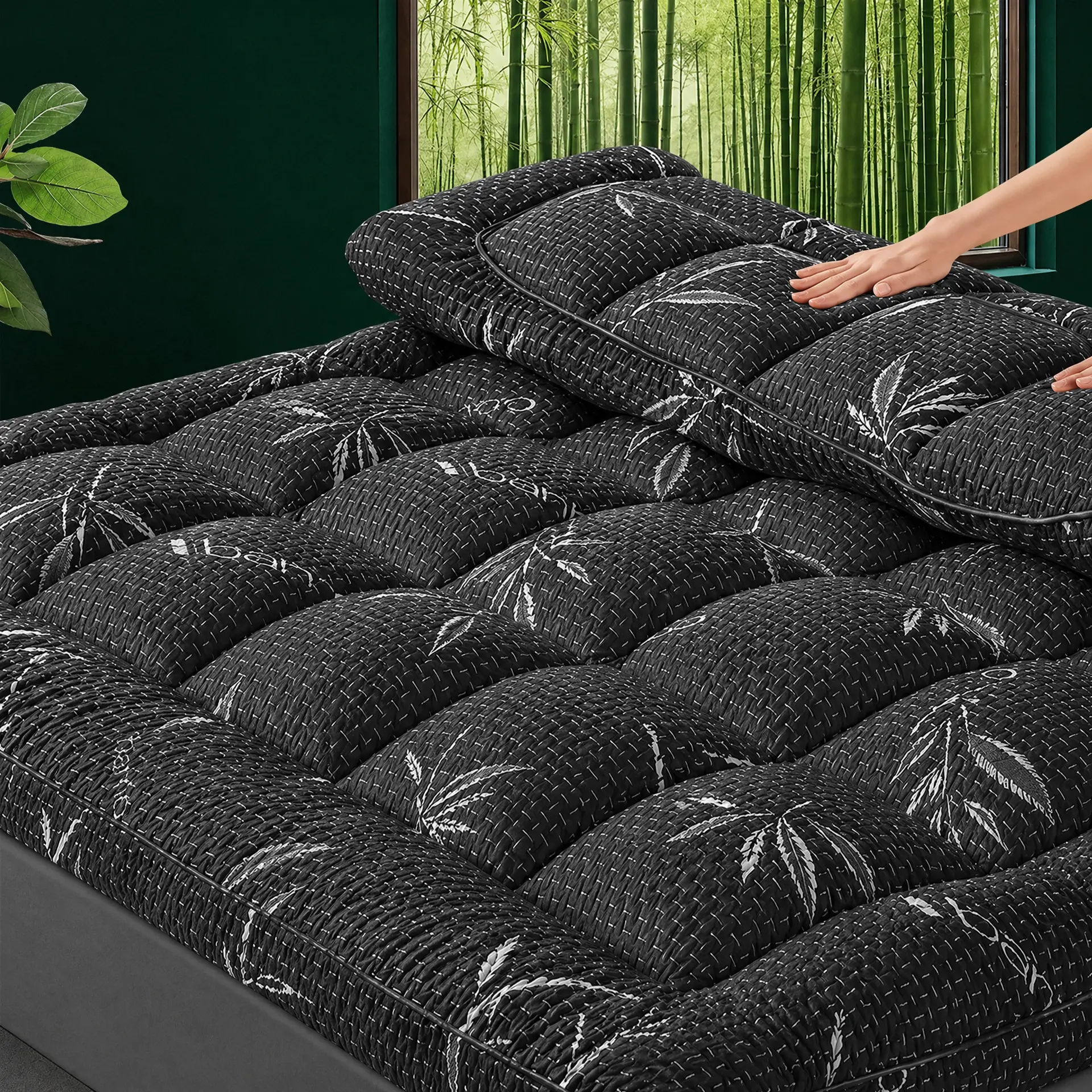 Mattress Topper Viscose Derived from Bamboo, Twin/Full/Queen/King/California king size 2 Inch Pillow Top Mattress Pad with Stretchable Pockets for 6"-21", Breathable Topper for Back Pain Relief,1000GSM Fabric Fill #homeessentials #TikTokShopBackToSchool