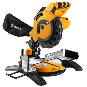 DEKO 12A/1450W Corded Miter Saw With Ring Wrench And 210mm Blade, Max Speed 5000RPM, 0-45° Single Bevel, Electric Sliding Industrial Miter Saw For Construction Woodworking, Furniture Factory, Metal Workshop, Cuts Wood, Metal, And Pipes