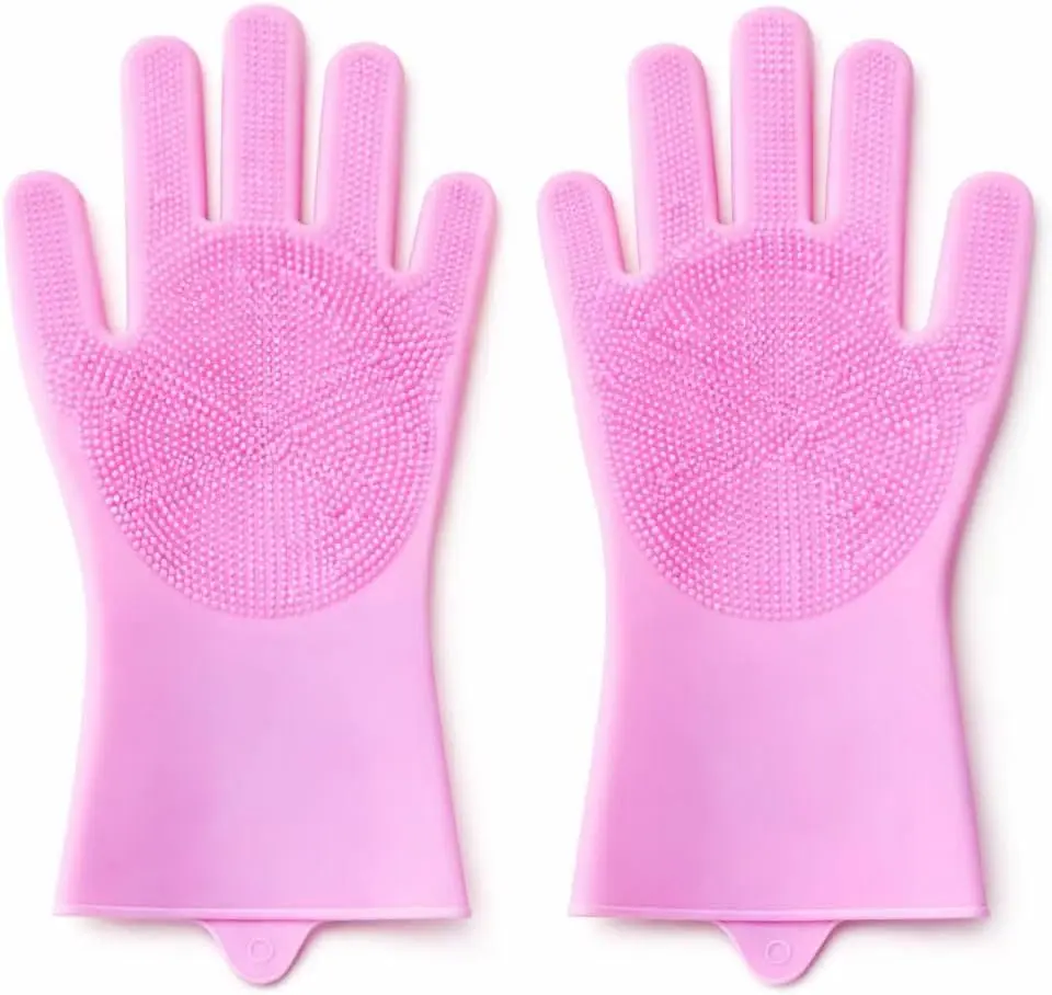 Scrubber Silicone Cleaning Gloves with Built-in Bristles, Reusable Dishwashing Gloves for Kitchen, Bathroom Cleaning, and Pet Grooming