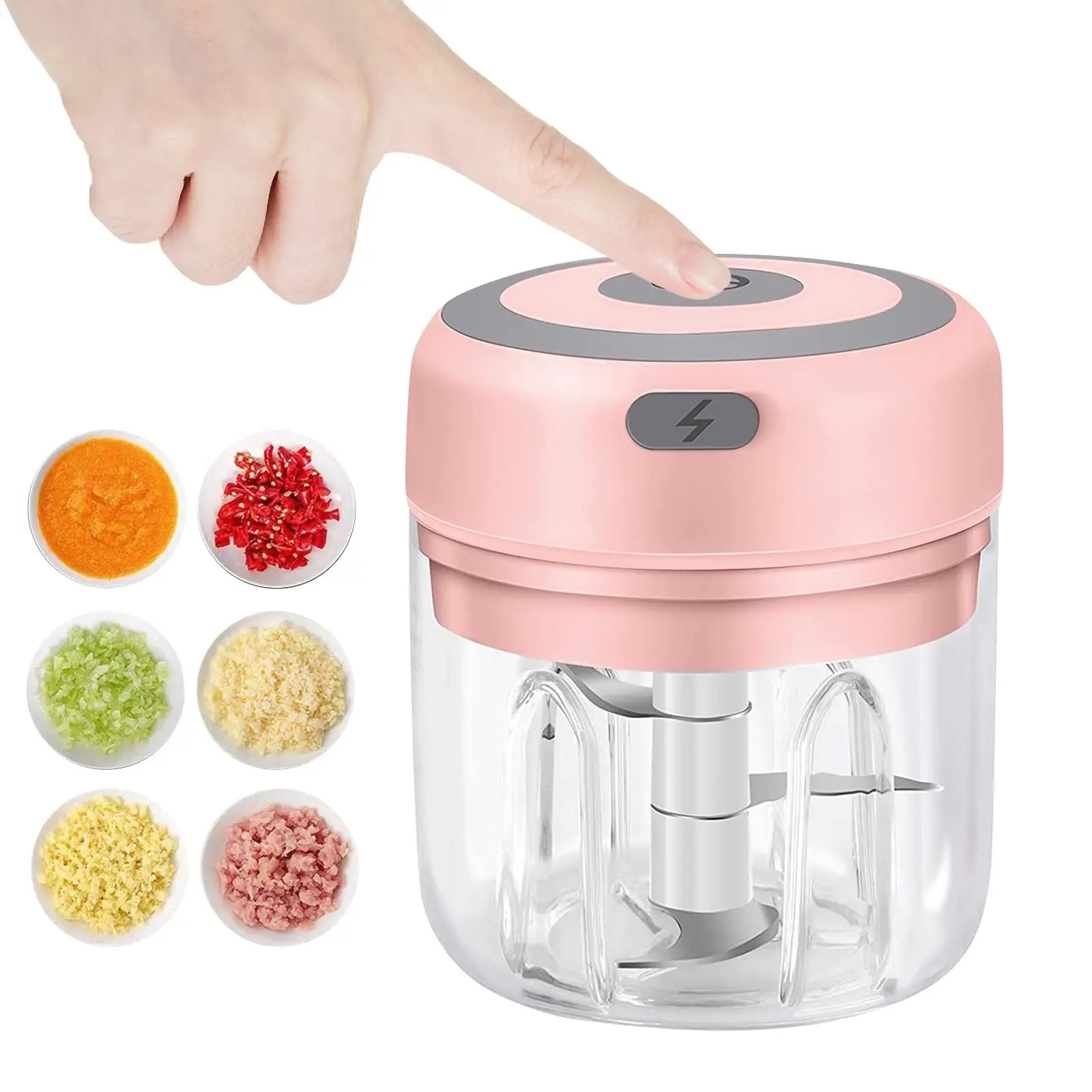Cordless Electric Mini Food Chopper - 250ml USB-Powered PVC Bowl and Blades Gadget, Space-Saving Vegetable Mincer & Garlic Press for Office & Kitchen Cooking Meal Prep Gifts