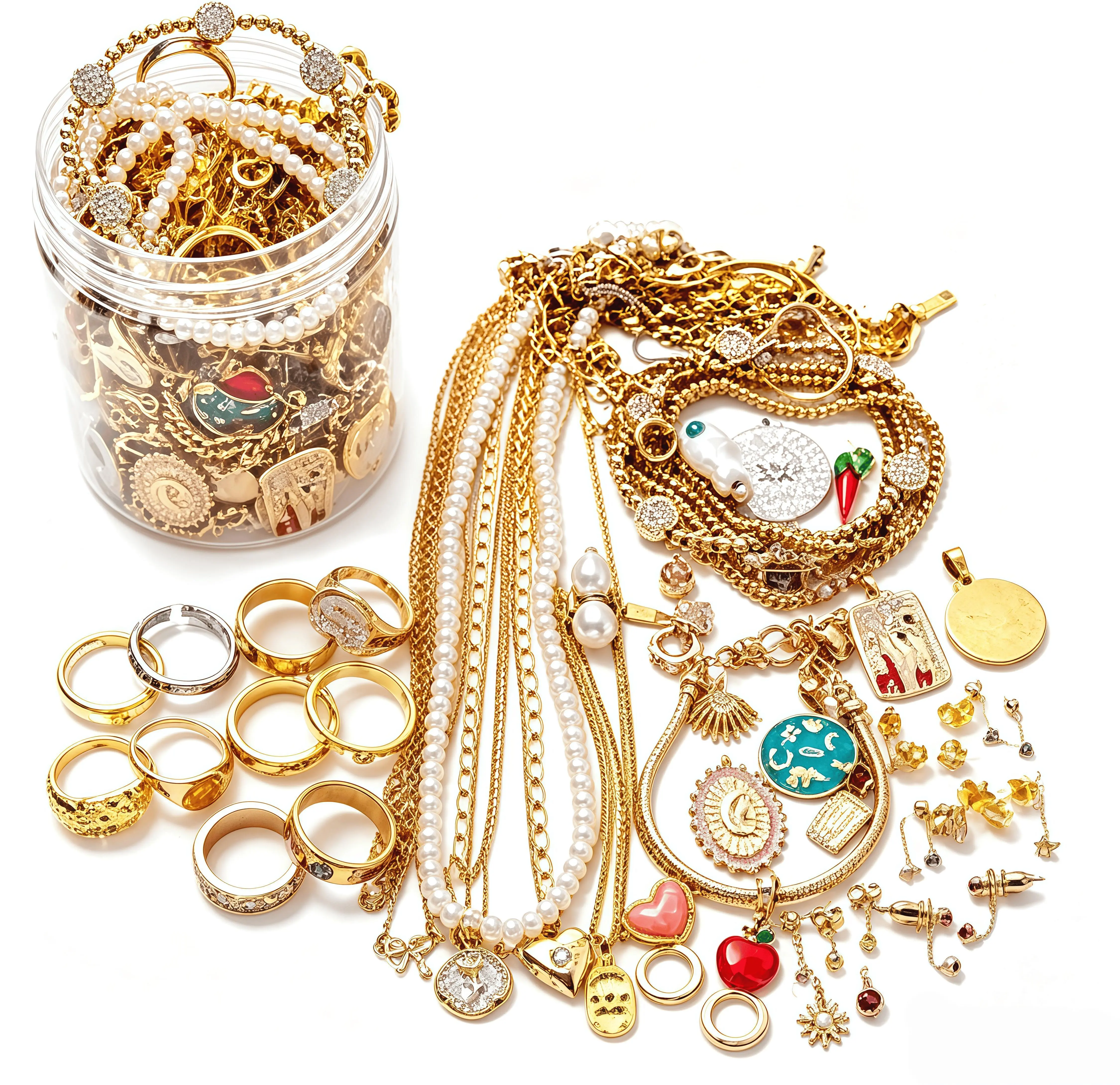 Surprise Jewelry Jar Random Mix, Gold/Silver/Gothic/Ocean Style Bulk Jewelry Set, 10-20Pcs Assorted Necklaces Rings Earrings Bracelets, Mystery Jewelry Pack Perfect For Daily Wear Gift Resale, Cute Fashion Women Costume Jewelry Organiser Boxes
