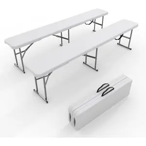 2 Pack Portable Folding Bench 6 Foot, Plastic Foldable Bench HDPE BenchTop with Carrying Handle for Outdoor Picnic Camping Party Sports Activities - White