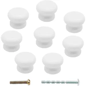 8 count  White Drawer Knobs, 1 Inch Mushroom Shape Wooden Cabinet Furniture Knobs Pulls Handles for Home Office Wardrobe Dresser Storage Cupboard