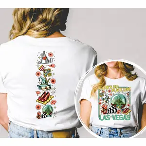 Women's Cotton Short-Sleeve Round Neck Fantasy-Inspired Printed Top - Funny Wizard of Oz Vegas Theme "There's No Place Like Las Vegas" Casual Vacation T-Shirt, Soft Fabric, Shortsleeve