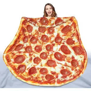 QiyI Pizza Blanket for Adults Kids, 2.0 Sided Giant Food Throw Blanket, Funny Pizza Gifts, Thanksgiving Christmas Novelty Round Taco, Warm Soft Tortilla Blanket 60" in Diameter, Red