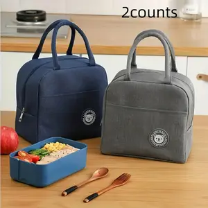Lunch Bag Set, 2 Counts/set Durable Lunch Bag Waterproof Insulated Lunch Bag with Bear Pattern, Portable Lunch Box for School & Office & Outdoor