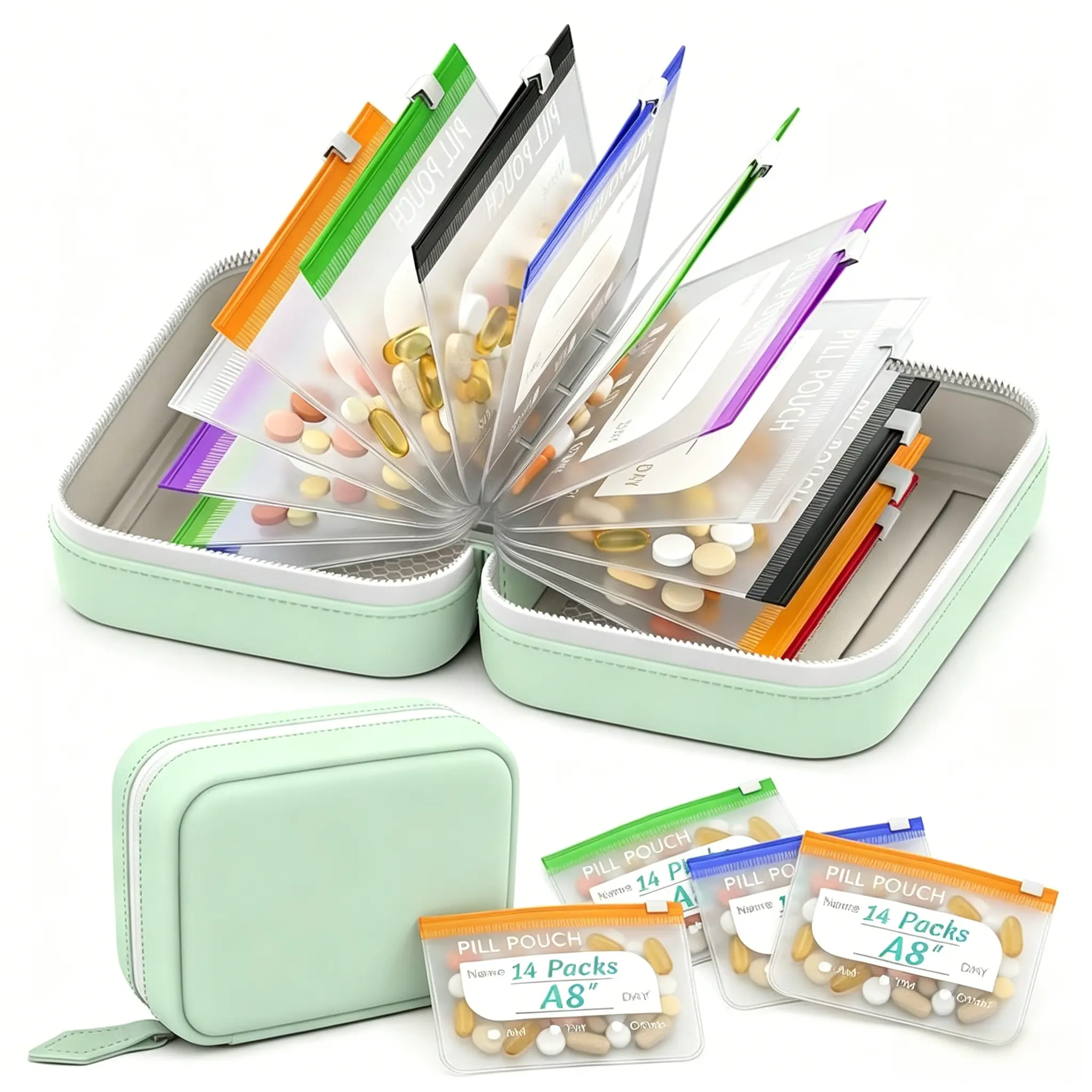 Waterproof Pill Pouch Set, Large Weekly Pill Organizer with 14 Color-Coded Medicine Pouches, Reusable Travel Medicine Organizer, Zippered Pill Storage for Fish Oils, Vitamins, dealsforyou, summerwins