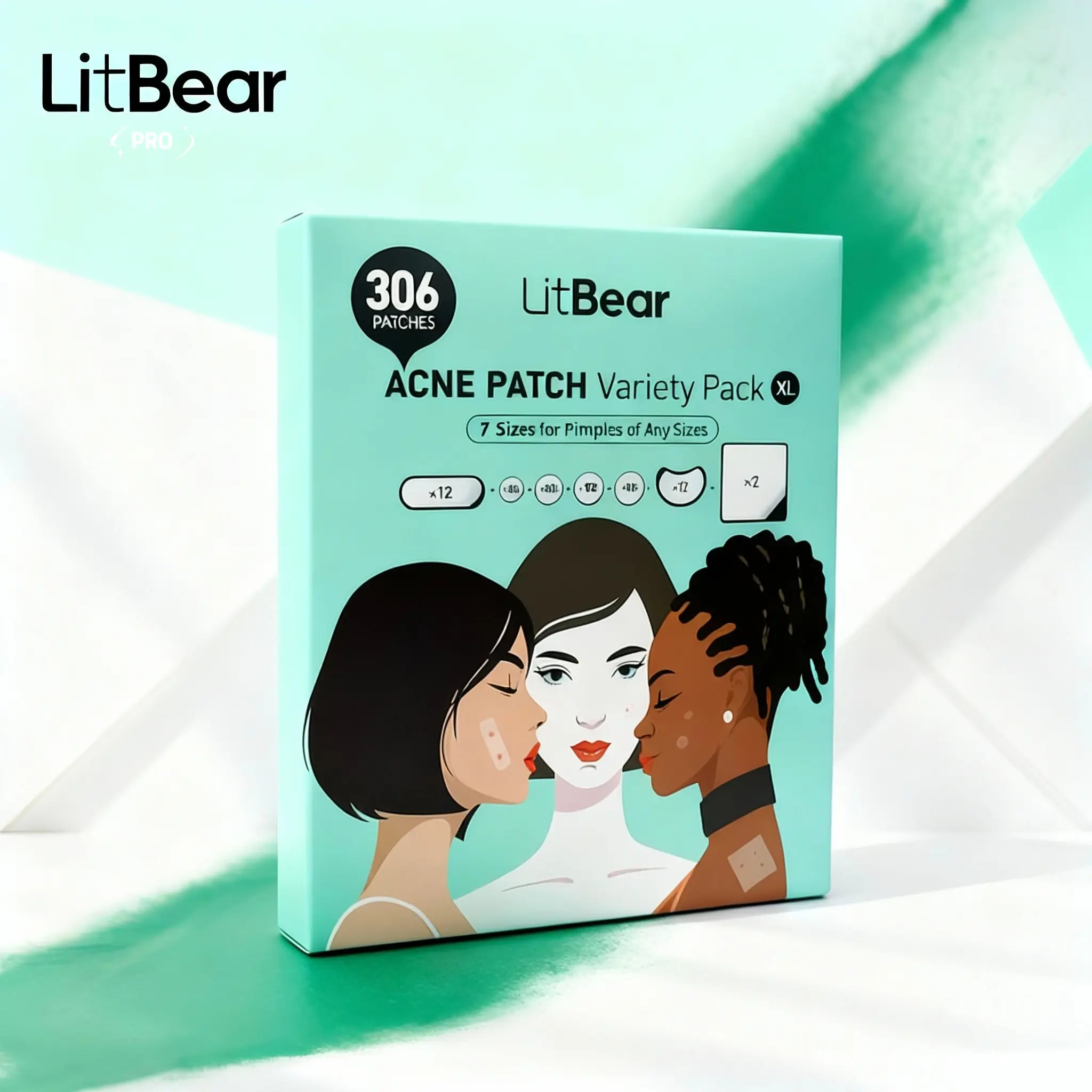 LitBear Advanced Hydrocolloid Acne Patches Pro Pimple Patch Extra Large Pack of 306 Adhesive Bandages in 7 Sizes for Full Face and Body Care #Summervibes,beachoutfits
