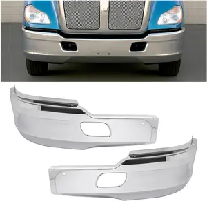 Steel Front Bumper Compatible with 2013-2021 Kenworth T680 Left & Right Front Bumper Corner End w/Brackets Silvery Chrome