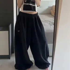 OversizeCottonWomanBlackSweatpantsY2KKoreanStreetwearLooseCasualJoggerPantsHighWaistAllMatchDrawstringTrousers