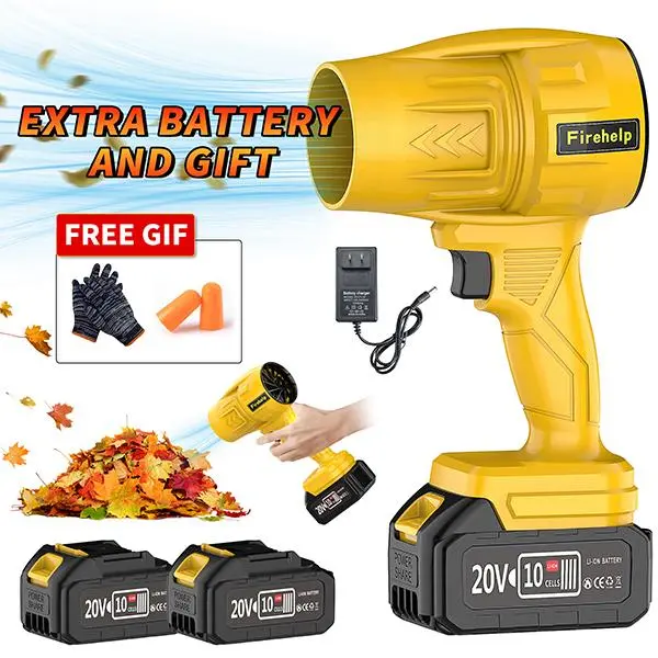 FIREHELP Handheld Turbo Jet Leaf Blower, Lightweight Outdoor Tool with 2 Batteries & Charger for Car Drying, Snow Removal, Patio Cleaning, Home Improvement, Black Friday Gift, No, Outdoors