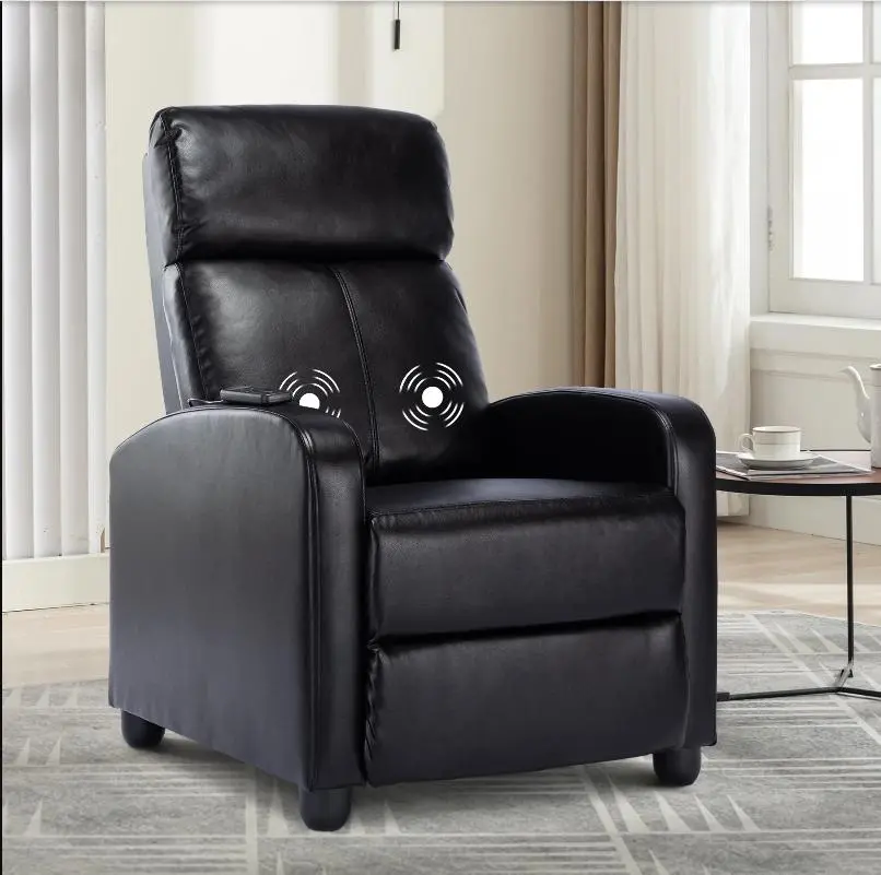 EBELLO PU Artificial Leather Manual Massage Recliner Chair - Adjustable Backrest, Ergonomic Padded Seat, Remote, Modern Back Health Solutions for Living Room Home Theater - Black Indoor Furniture Chair, Massage Chairs, Pu Leather