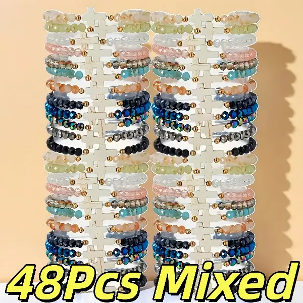 48-Piece Resin Cross Bracelet Set, Elegant Mixed Color Wristbands for Men & Women, Ideal for Daily Wear & Gifts, Bracelet Wristband, Mix Bracelets