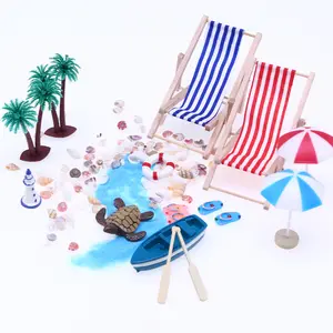 Miniature Dollhouse Accessories 14 Pack 1:12 Scale Beach Lounge Chair Turtle Palm Tree Blue Boat Sand Decorative Set for Realistic Scenes Handcrafted Toy Decorations Ideal for Dollhouse Enthusiasts