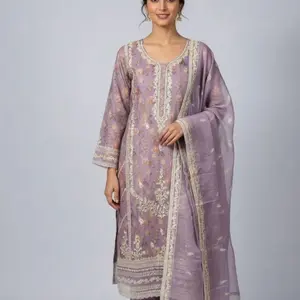 Floral Pakistani kurta set with beautiful embroidery organza kurta and dupatta Traditional