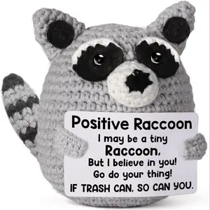 Positive Rocking Raccoon Crochet Doll Stuffed Animal, Positive Rocking Raccoon Crochet, Handmade Crochet Figure, Desktop Decoration, Emotional Support Gift for Family, Friend, Colleague