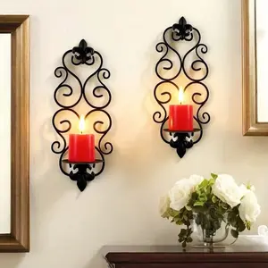 Set of 2 Scroll Wall-Mounted Iron Candle Holders, Perfect for Christmas and Other Holiday Home Decorations, Elegant Festive Accessories, Metal Candle Holders