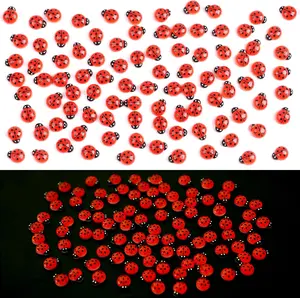 100PCS Mini Luminous Ladybug Miniature Figurines,Glow in Dark Resin Animals Ladybug Figures for Fairy Garden Micro Landscape Decor Cake Topperr