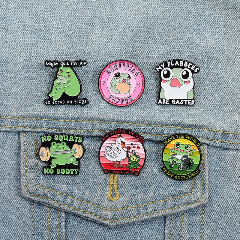 6-Piece Cute Animal Brooch Set, Funny Frog & Swan Durable Metal Pins for Clothing, Backpacks & Jackets, Engagement, Memorial Day, Birthday, Business, Anniversary, Auspicious