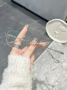 1 pair of men's and women's metal rectangular frameless fashion business flat glasses, suitable for computers, games, TVs, smartphones, clear lenses, eye protection, blue light glasses