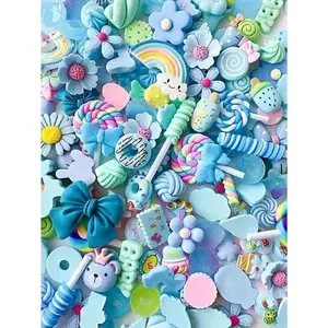 50/100 Pieces Of Blue Slimes Pendant, Resin Flat Back Candy Pendant Set, Decorated With Handmade DIY Handicrafts