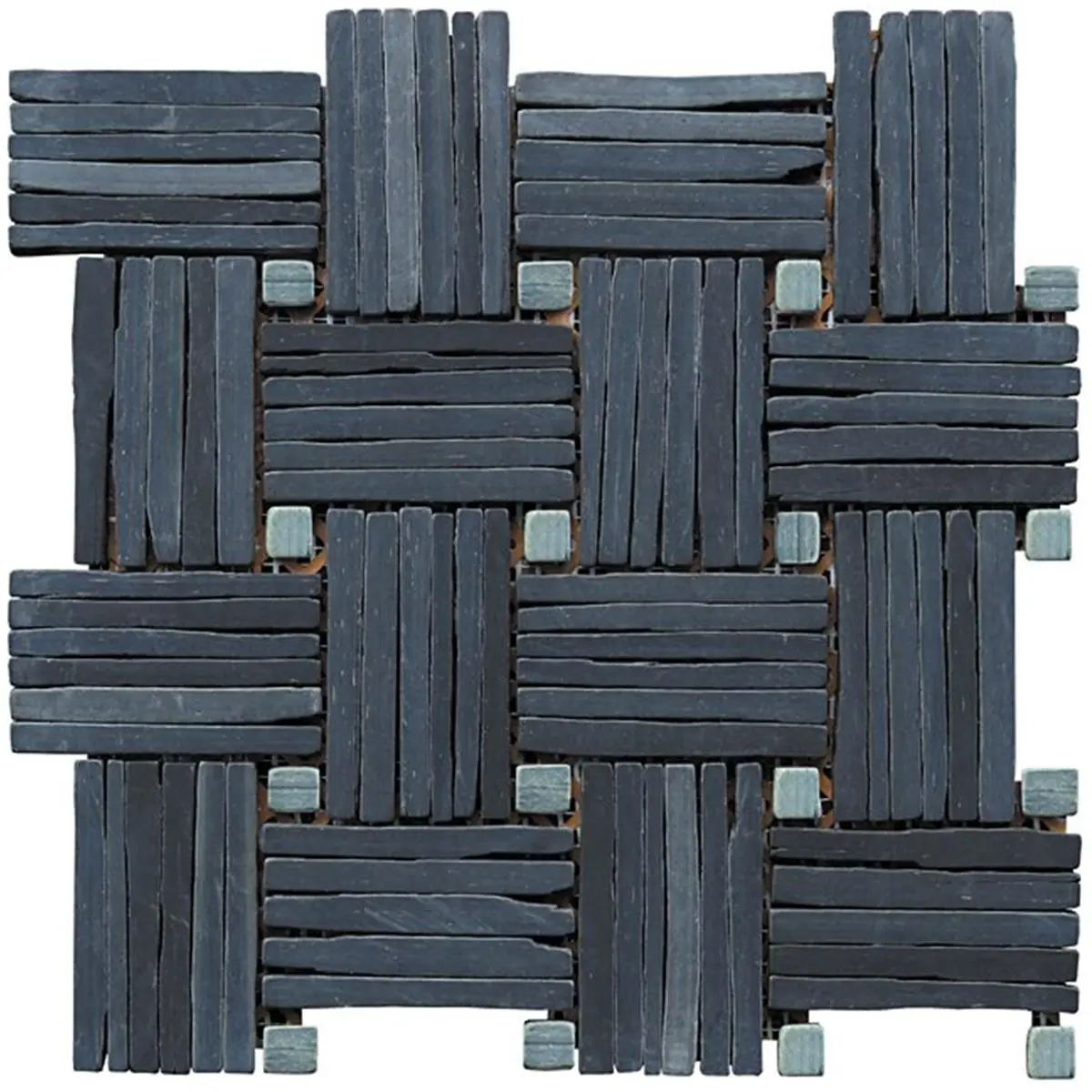 212 MAIN Trendy Novelty Black Slate Natural Stone Basketweave Interlocked Mosaic Tiles - 5 lbs Aquatic Fitness Surface Accessory, Rectified Edge, Easy Setup, Basket Weave, Aquatic Surface, Stone Look, Renewable Durable Patterns, Strong Patterns, Varied