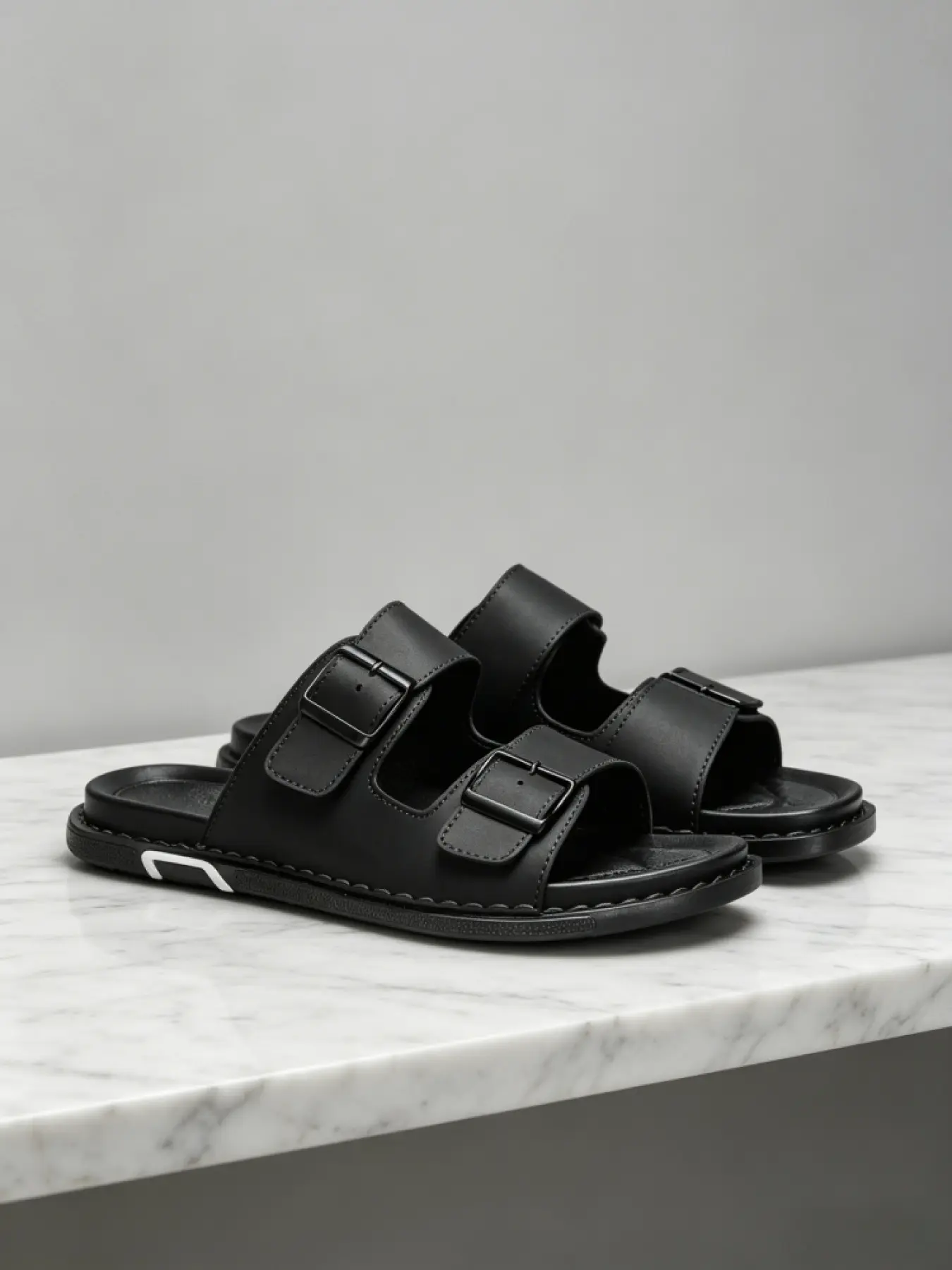 1 Pair Men's Large Size Fashion Slide Sandals, PU Sandals, Footwear Slides, Sliders Shoes, Lightweight Body, Anti-Slip Textured Outsole, Textured Leather, Comfortable Lining, Casual Slides for Daily Commute