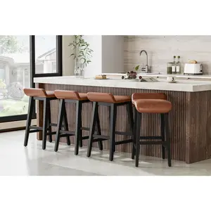 Set of 4 26.2" Bar Stools Counter Height Bar Stools with Solid Wood Frame and Wide PU Leather Upholstered Seat, Barstools Set for Kitchen Islands